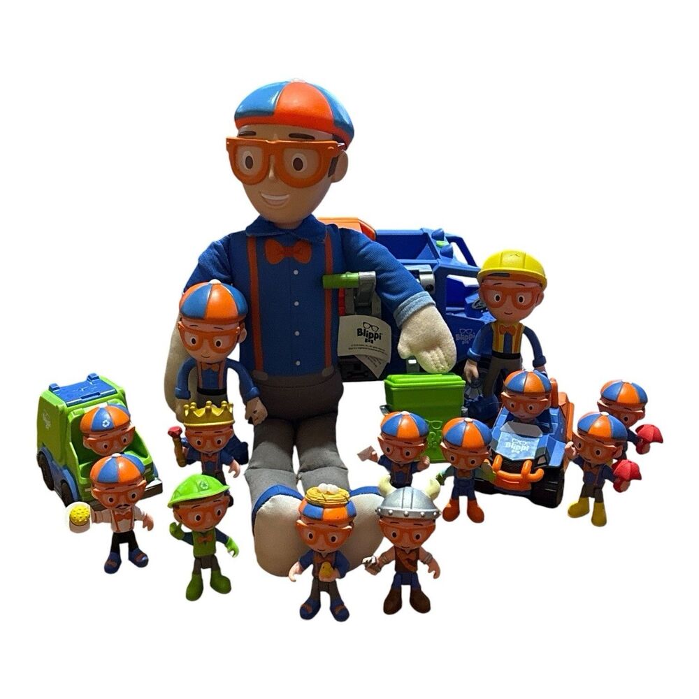 Blippi Excavator Garbage Truck Figures Talking  Doll Mini Vehicles Toy Lot Of 15